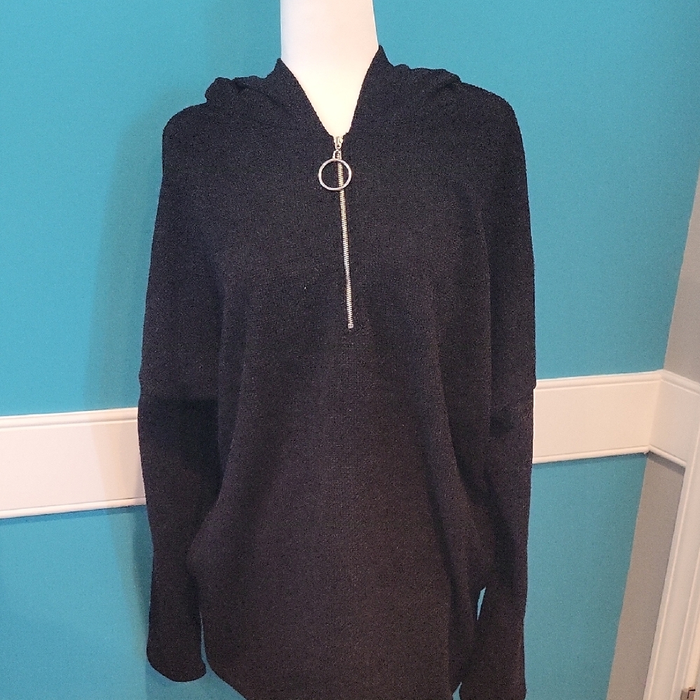 Black Half-Zip Top With A Hood